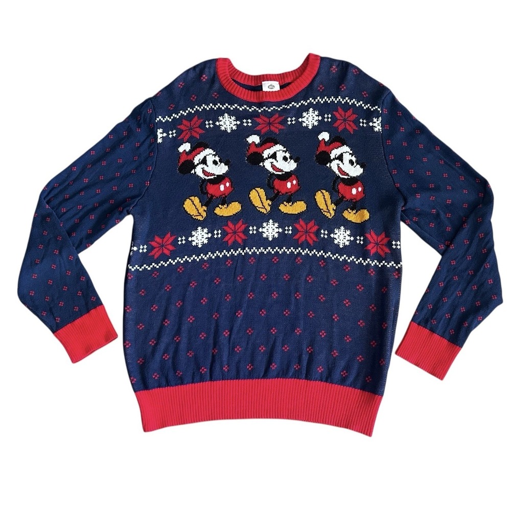 Disney Mickey Mouse Pullover Christmas Sweater Multicolor Blue‎ Long Sleeve XXL